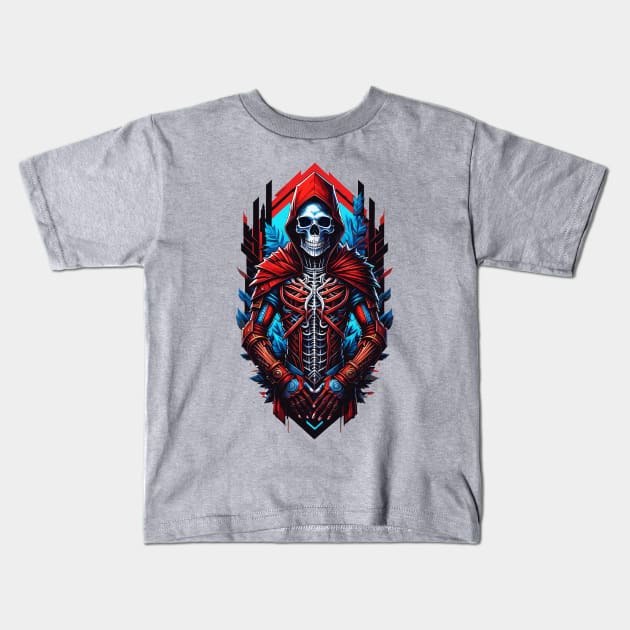 skeleton in red hood Kids T-Shirt by DeathAnarchy